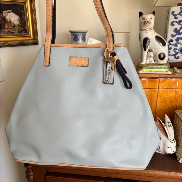Coach Handbags - Coach Light Blue and Tan Tote Bag